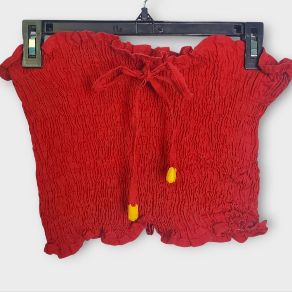 Vintage Red Smocked Strapless Tube Top